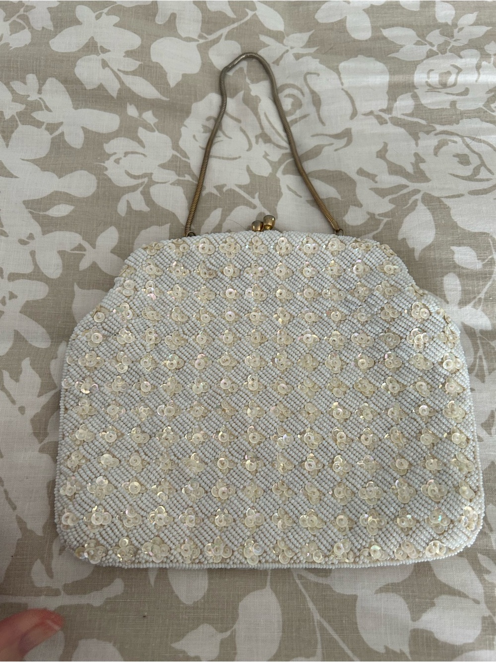 Vintage Walborg Beaded Ivory Evening Handbag with Gold Chain